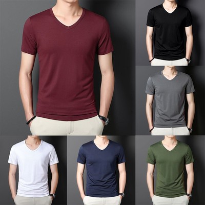 Herrenbluse Spitze Sommer Spitze T-Shirt V-Ausschnitt Zur Seite Fahren