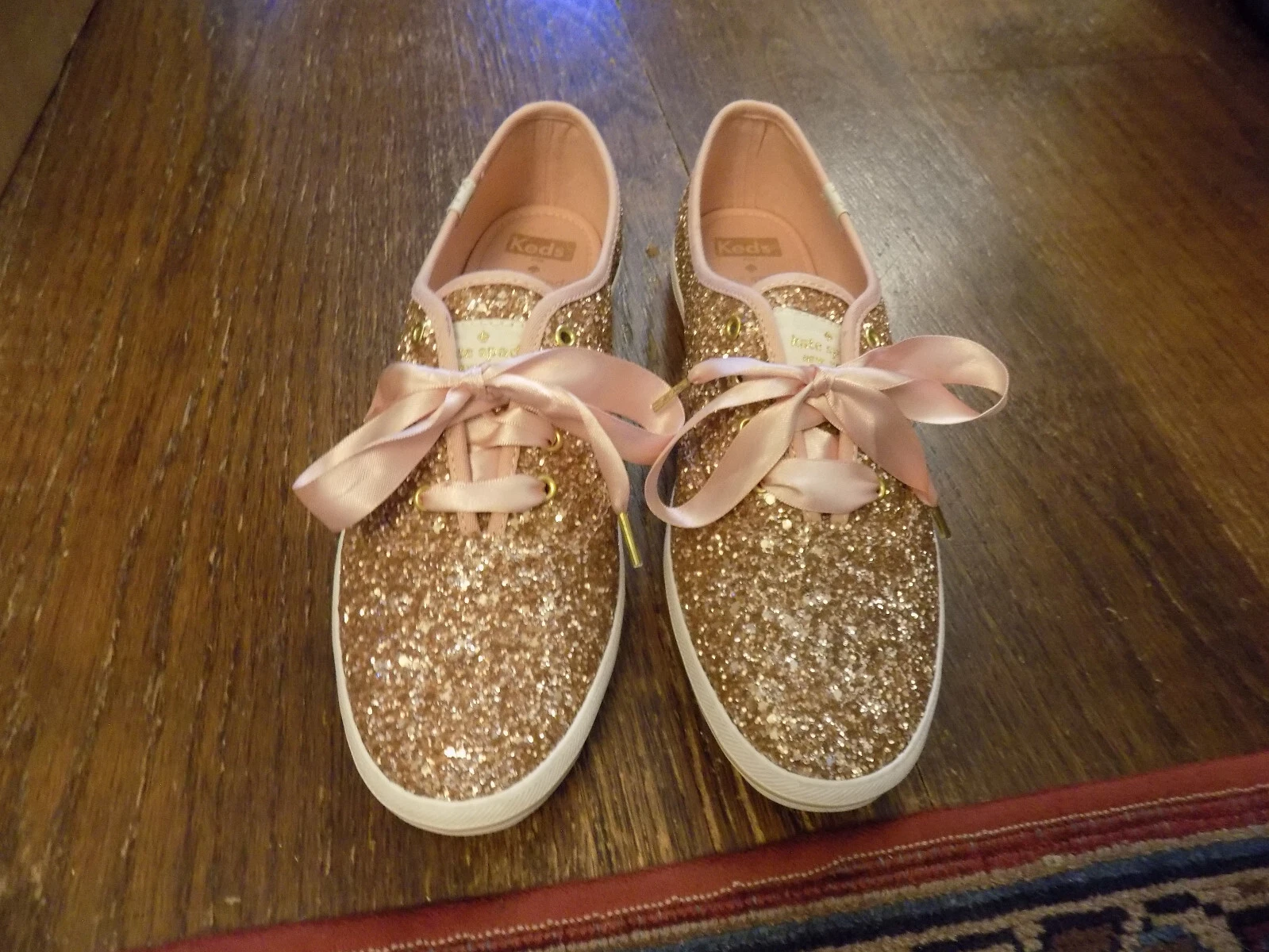Sneakers Keds Champion Kate Spade X Glitter rosa oro rosa taglia 8 lacci raso nuove