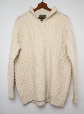Vintage Ralph Lauren Sweater Handknit Fisherman Cable Knit Cream Wool Sz Large