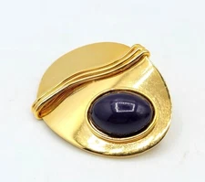 Vintage Brooch Pin Art Deco Revival Blue Cabochon Jewelry Arched Oval