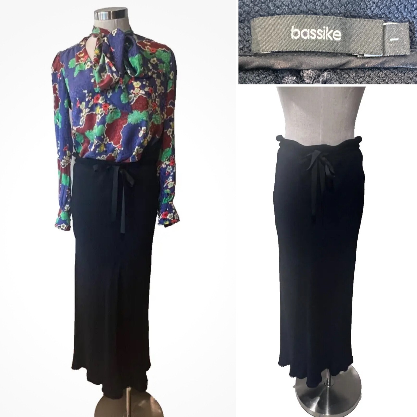 BASSIKE Navy Textured Italian Viscose Drawstring Skirt 1/Small