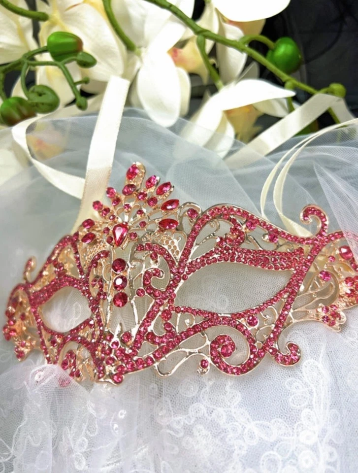 Masquerade Mask, Pink Mask, Rhinestone, Venetian Party, Prom, New Year Party - Image 2 of 3