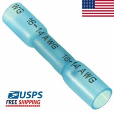 US 100 Blue Heat Shrink Butt Wire Connectors Crimp Terminals 14-16 Gauge AWG