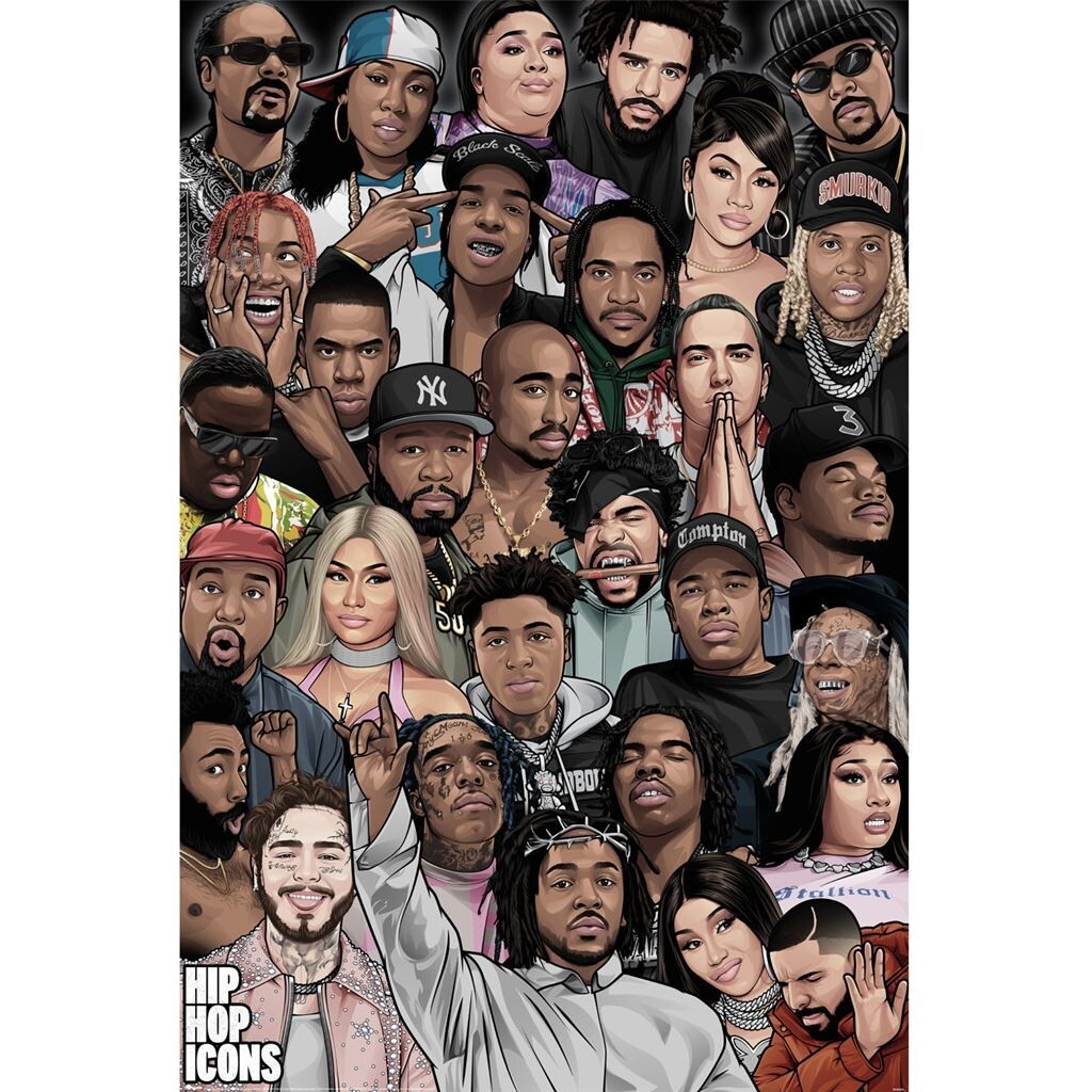 HIP HOP ICONS POSTER KENDRICK TUPAC EMINEM SNOOP J COLE DRAKE LIL