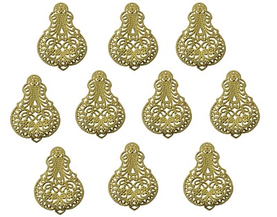 10 pcs Filigree Scalloped Art Deco Charms Gold Metal Craft Jewelry Findings
