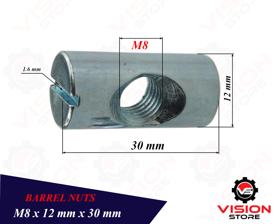 M8 x 20mm Cross Dowel Barrel Nut | 8mm | Centre Threaded | Zinc Plated