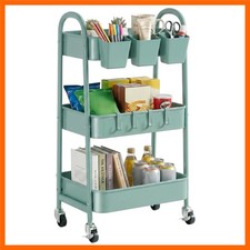 3-Tier Rolling Cart, Utility Cart Mobile Metal Rolling Storage Cart with Lock...
