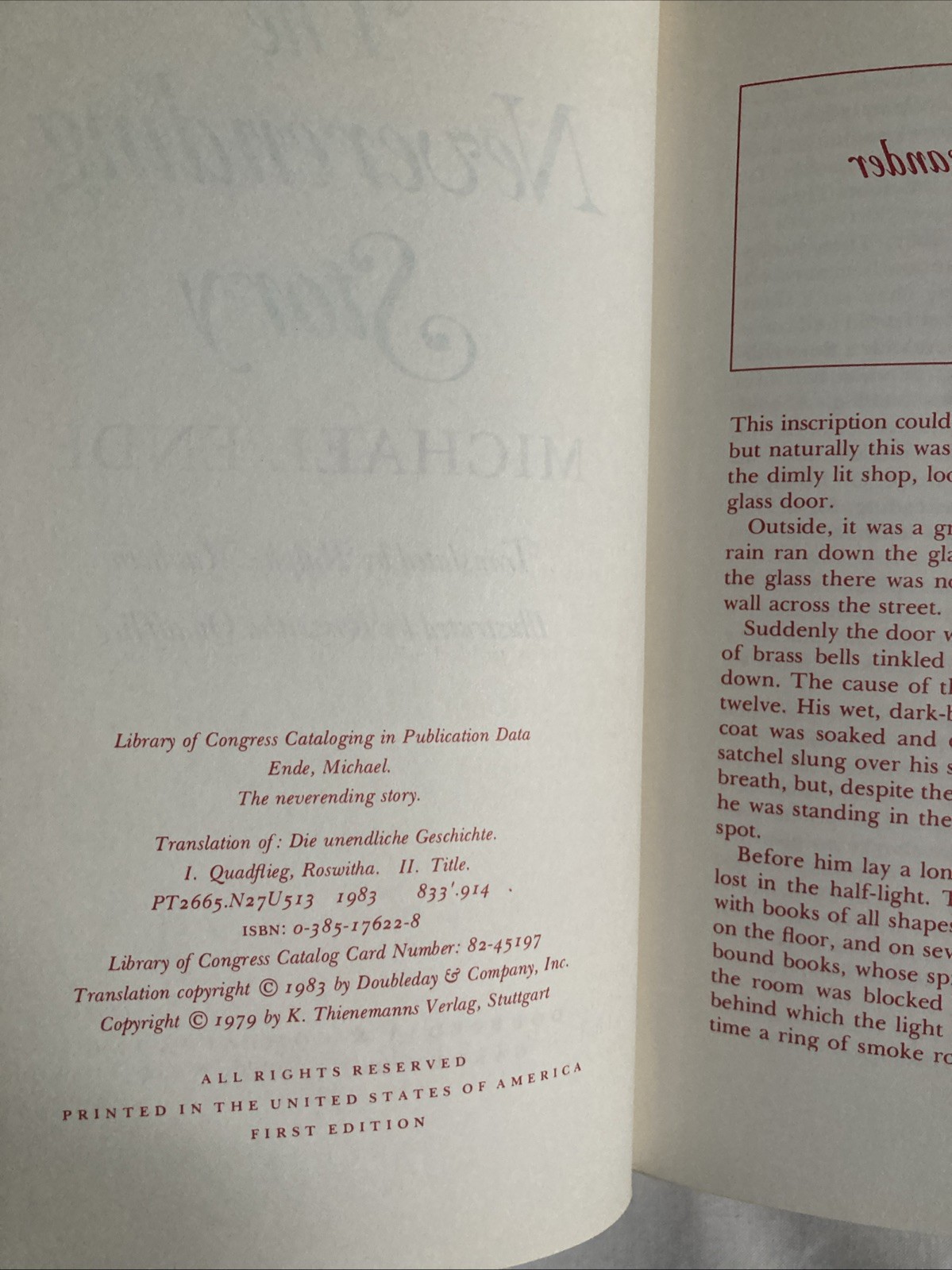 The Neverending Story Michael Ende First Edition 1st Printing Doubleday 1983