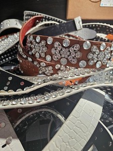 Large Lot Rhinestone Western Belt Parts Repair Craft Salvage Bling Cowgirl READ