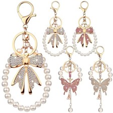 4 Sets Bow Butterfly Keychains for Women, Rhinestone Bow Bag Charm for Purse