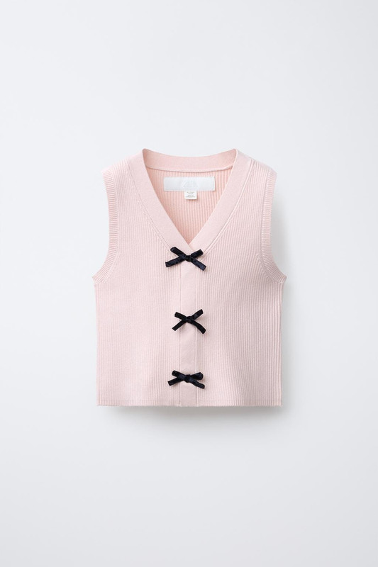 NWT Zara Girl's Bow Knit Vest Sweater Tank Top Size 12-13 156cm