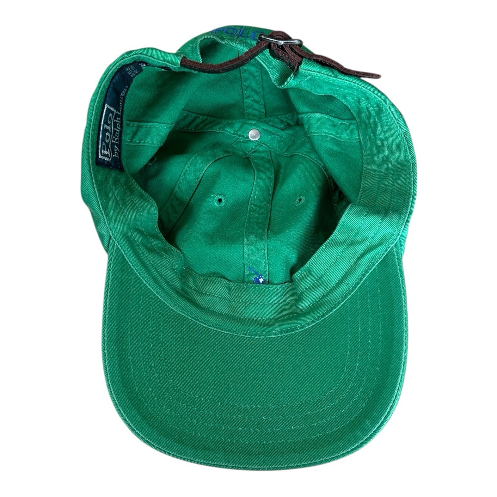 Cappello Polo Ralph Lauren papà verde blu pony cinturino pelle berretto baseball regolabile