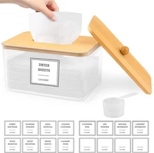 (3 Pack) Dryer Sheet Holder - Clear Dryer Sheets Container with Bamboo Lid