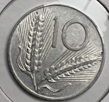1955 Italia 10 Lire - KM#93 - Condizione XF - Moneta Alluminio - Aratro e Grano