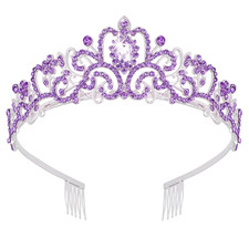 Silver Tiaras and Crowns for Women - Light Purple Crystal Princess Headbands for
