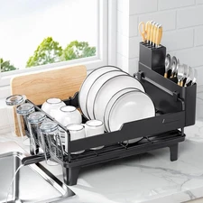 Dish Drying Rack with Drainboard, Kitchen Counter Dish Drainer with Cup Holder