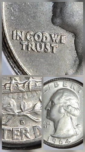 BU RPM DDO 1964-D Washington Silver Quarter Dollar Coin,  25C Combined Shipping