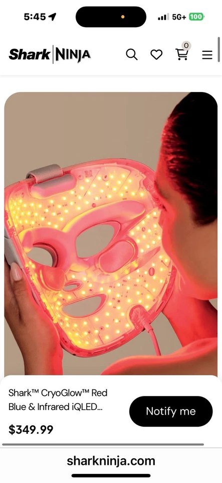 Shark CryoGlow LED Face Mask w Under-Eye Cool Anti-Age & Blemish Repai w storbag - Image 4 of 4