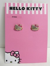 Hello Kitty Rhinestone / Enamel Goldtone Stud Earrings - NEW