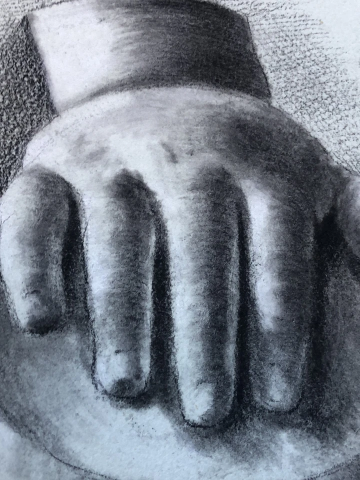 Antique lot of Charcoal study drawings baby foot & hand casts dated Victorian - Image 2 of 4