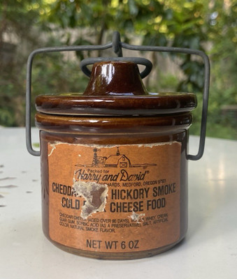 Vintage Brown Cheese Crock w/ lid Harry & David cheese label on front