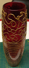 Vaso Decorativo Vetro Rosso Oro Via Veneto Stile Veneziano H 38 cm