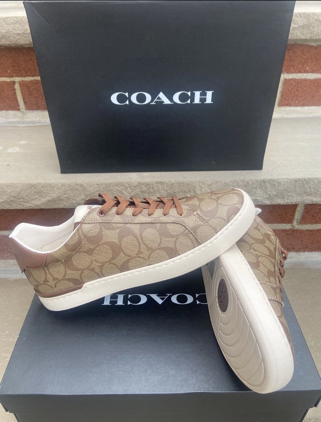 Coach Clip Signature Low Top Sneaker Khaki Saddle Brown G4949 Men's Size 11D