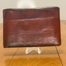 Vintage Hand Stitch Leather Bifold Wallet Curved Card Slots Ribbed Lining 4.5"