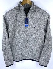 New Nautica Sweater Fleece 1/4 Zip Pullover Mens Stone Grey Heather Soft Touch M