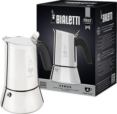 New Venus Induction Stovetop Coffee Maker Stainless Steel 4 Cups (5.7 Oz) Silver