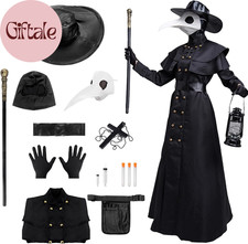 Plague Doctor Halloween Costume Adult Men White,8 Pcs Plague Doctor Outfit with