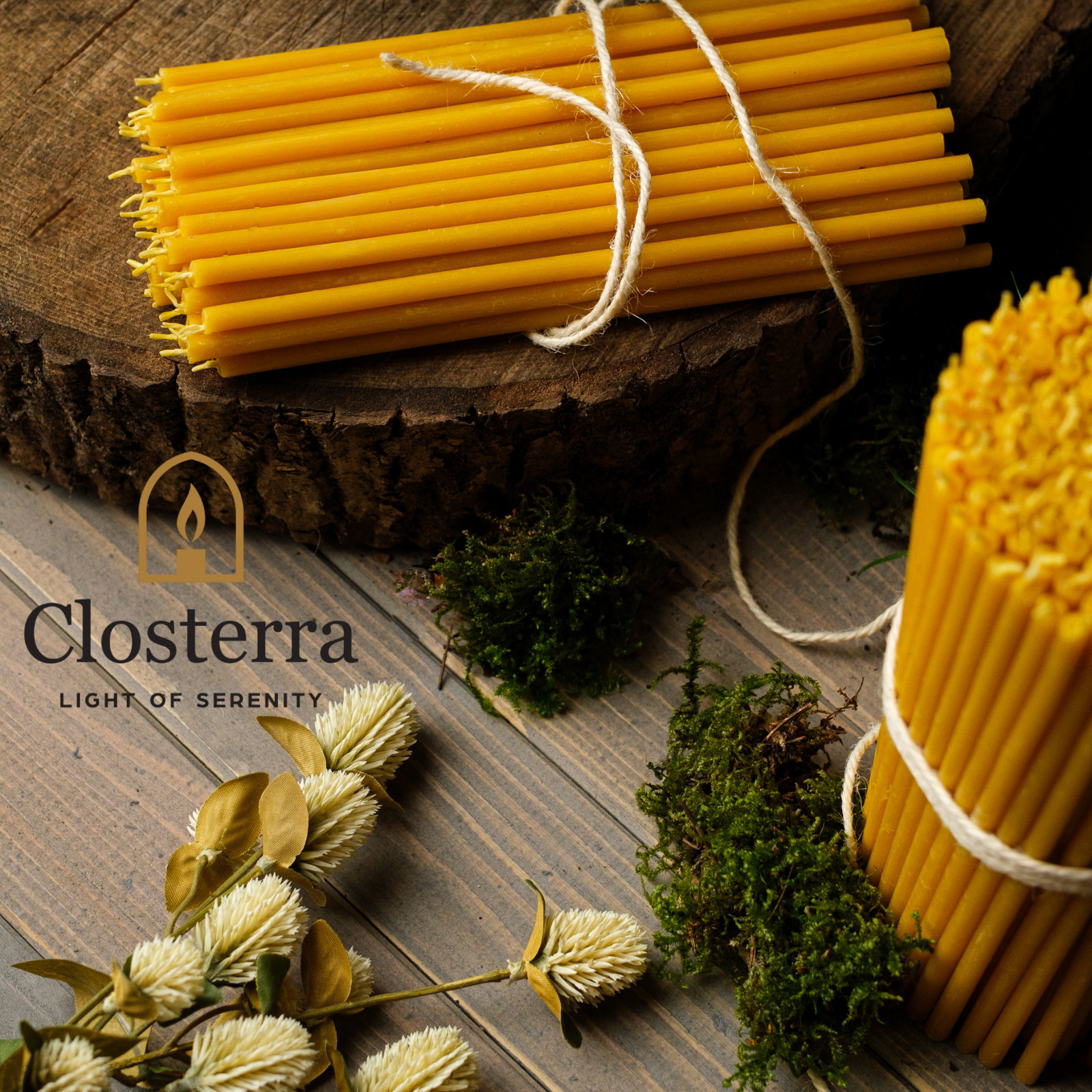 Closterra 50 Pack Pure Beeswax Slim Candles 6.5x0.22 inch Orthodox Thin Tapers
