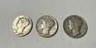 Lot Of 3 Mercury Dimes 1916-1945 90% Silver Circulated