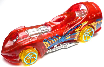 2019 HOT WHEELS POWER ROCKET SEE THRU RED DIECAST 3 1/4'' RACE CAR W YELLOW BLUE