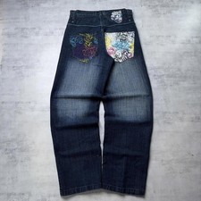 Y2K Blue Southpole Grunge Graffiti Baggy Skater Washed Denim Jeans