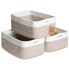 NaturalCozy 11.8"x8"x4.5” Storage Baskets for Shelves 3 Pack | Cotton Rope