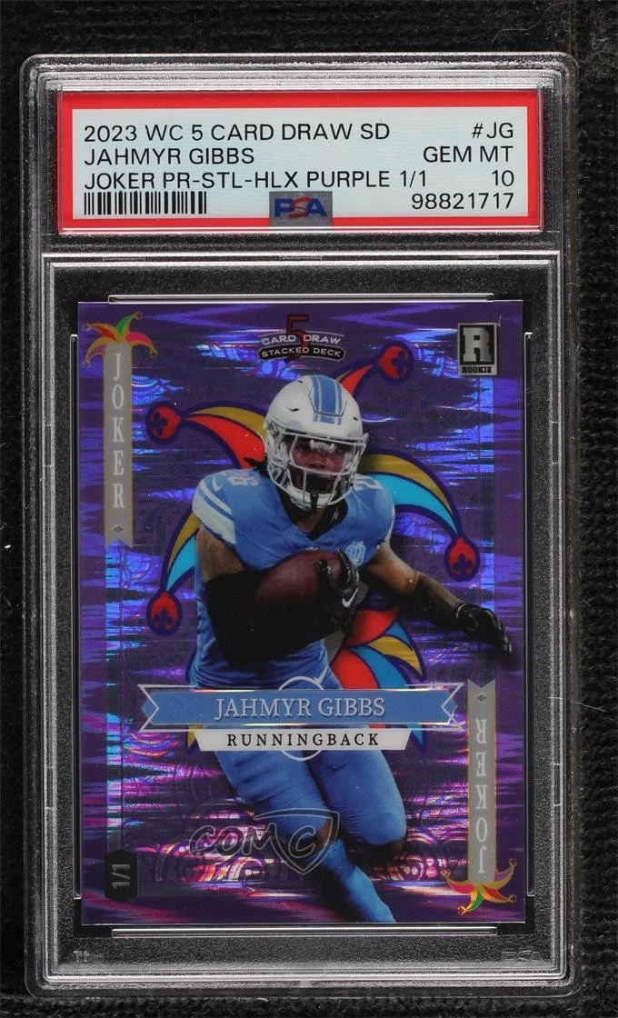 Jahmyr Gibbs Wild Card 5 Card Draw Stacked Deck Joker Promo #JG Rainbow Foil-Pink 1/1
