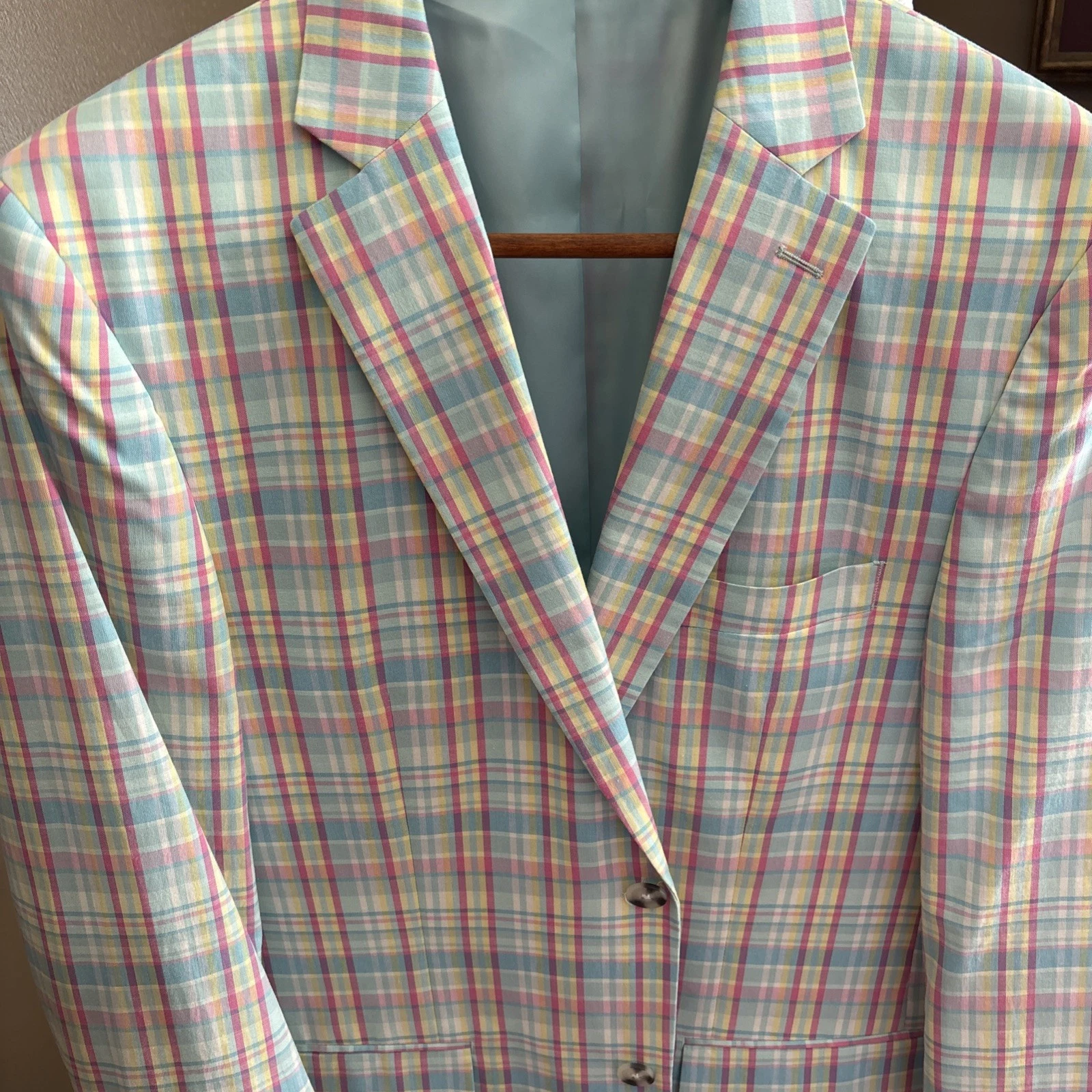 Alan Flusser Men Size 40R Pastel Plaid Cotton Sports Coat Blazer Jacket Unworn