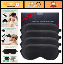 4 Pack Silk Sleep Masks - 100 Natural Mulberry Eye Covers, Adjustable Strap, Li