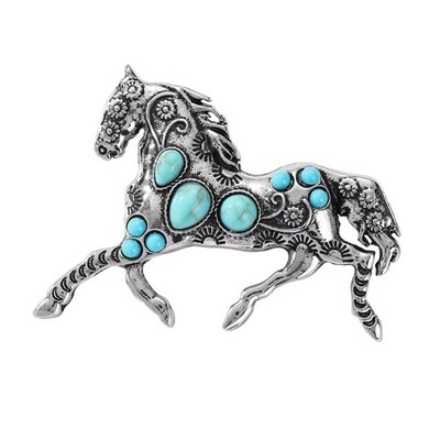 Perfect Gift Horse Brooch Featuring Simulated Turquoise Accent Special Occasion