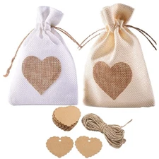 Burlap Bags, 20 Packs 6"x8" Heart Burlap Bag With DIY Tag Drawstring Gift Bag...