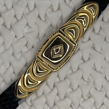 70  s VTG Black Fish Scale 43  Waist Belt Gold Buckle Clasp Disco