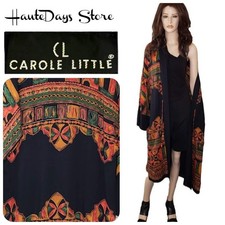 VTG 90s Carole Little Kimono Jacket Robe Cover Up Black Tribal Boho Festival O/S