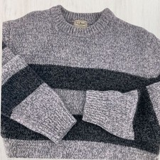 LL Bean Mens Large Ragg Lambswool Striped Crewneck Sweater Grey Charcoal 509991