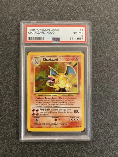 🔥 Charizard HOLO Base Set 1999 PSA 8 Near Mint NM 4/102 Pokemon Card