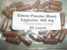 Cocoa (Cacao)  Powder Raw Capsules (Theobroma cocao) 400 mg - 30 count