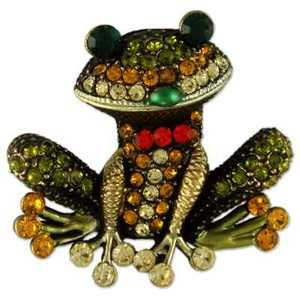 Authentic CRYSTAL GOLD PLATED GREEN FROG BROOCH PIN PENDANT MADE WITH SWAROVSKI ELEMENTS