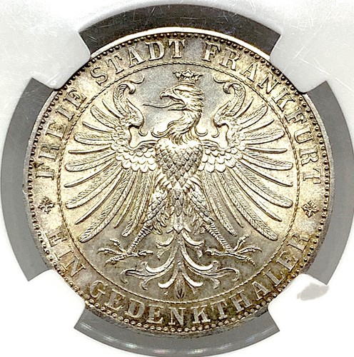German States Frankfurt 1863 Taler Coin Thaler NGC MS 63 F.STG/stg UNC Deutsch - Picture 2 of 3