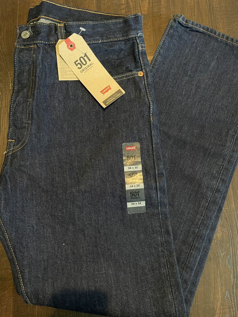 New Men's Levi's 501 Button Fly Original Fit Dark Wash Blue New Men's Levi's 501 Button Fly Original Fit Dark Wash Blue
