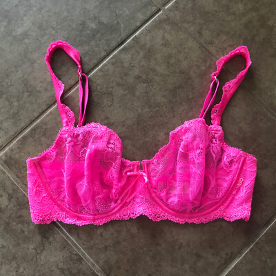 Victoria's Secret Underwire Unlined Demi Pink Bra Lace Size 34C Ruffle Bralette